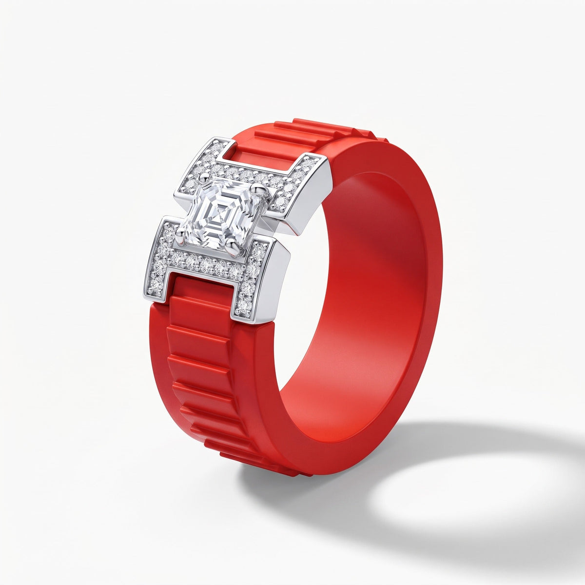 PANTHEON Flex Ring, Pompeii Red band, three-quarter view