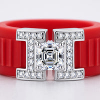 PANTHEON Flex Ring, close-up of the 1.0 ct Asscher-cut moissanite